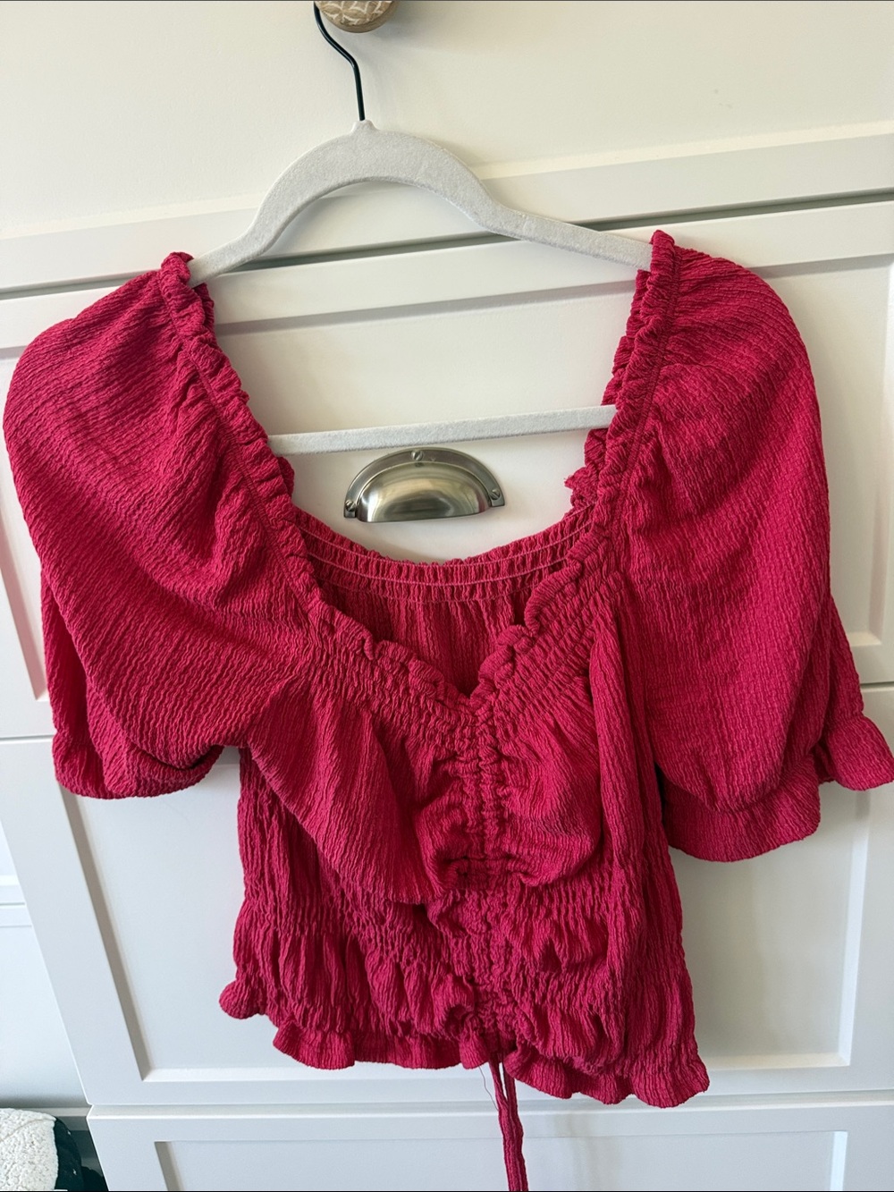 Anthropologie Fuchsia Pink Ruched Square-Neck Top